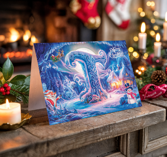 Christmas greeting card with letter T