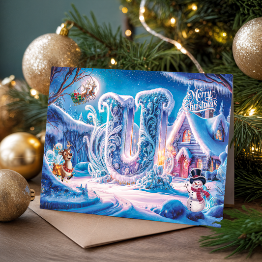 Christmas greeting card with letter U