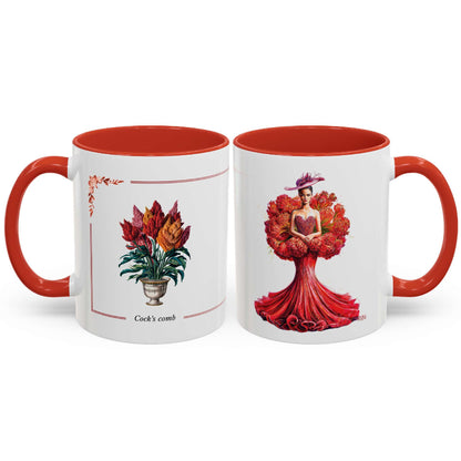 Two mugs with floral designs on a white background