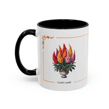 Mug with floral design and text on a white background