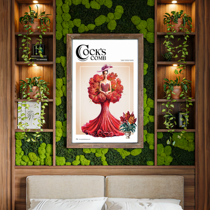 Framed poster with a woman on a wall in a bedroom
