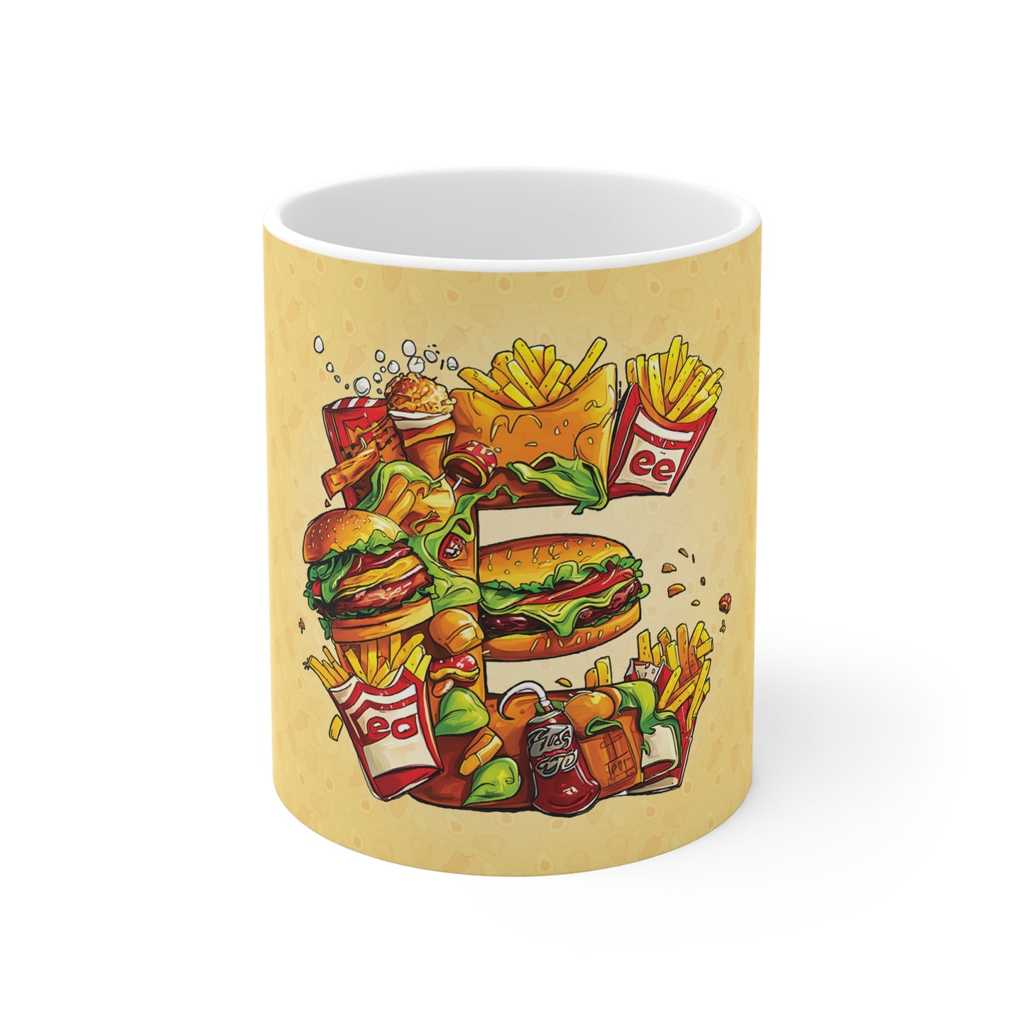 The Comfort Food Designer Mug with Letter E-1