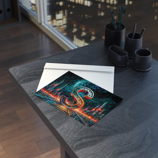 Postcard with artistic design on a table with decorative items