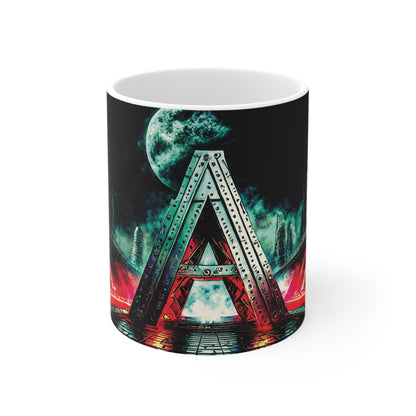 Cyberpunk Style Ceramic Mug with Printed Letter A-1