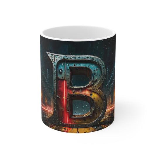 Cyberpunk Style Ceramic Mug with Printed Letter B-1