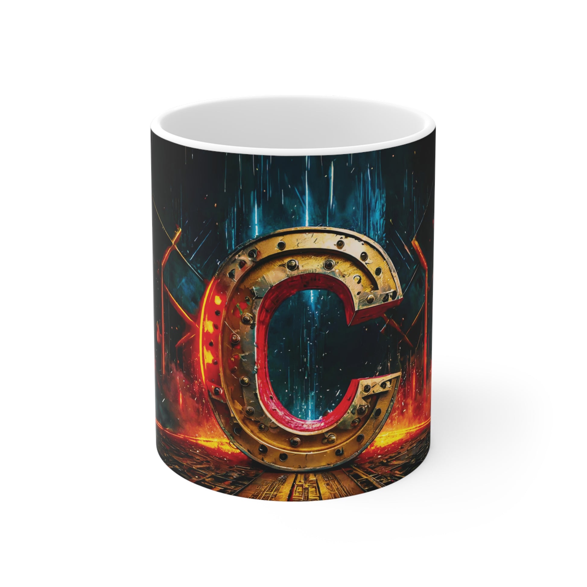 Cyberpunk Style Ceramic Mug with Printed Letter C-1