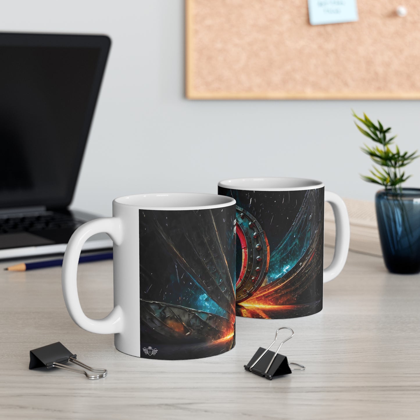 Cyberpunk Style Ceramic Mug with Printed Letter D-5