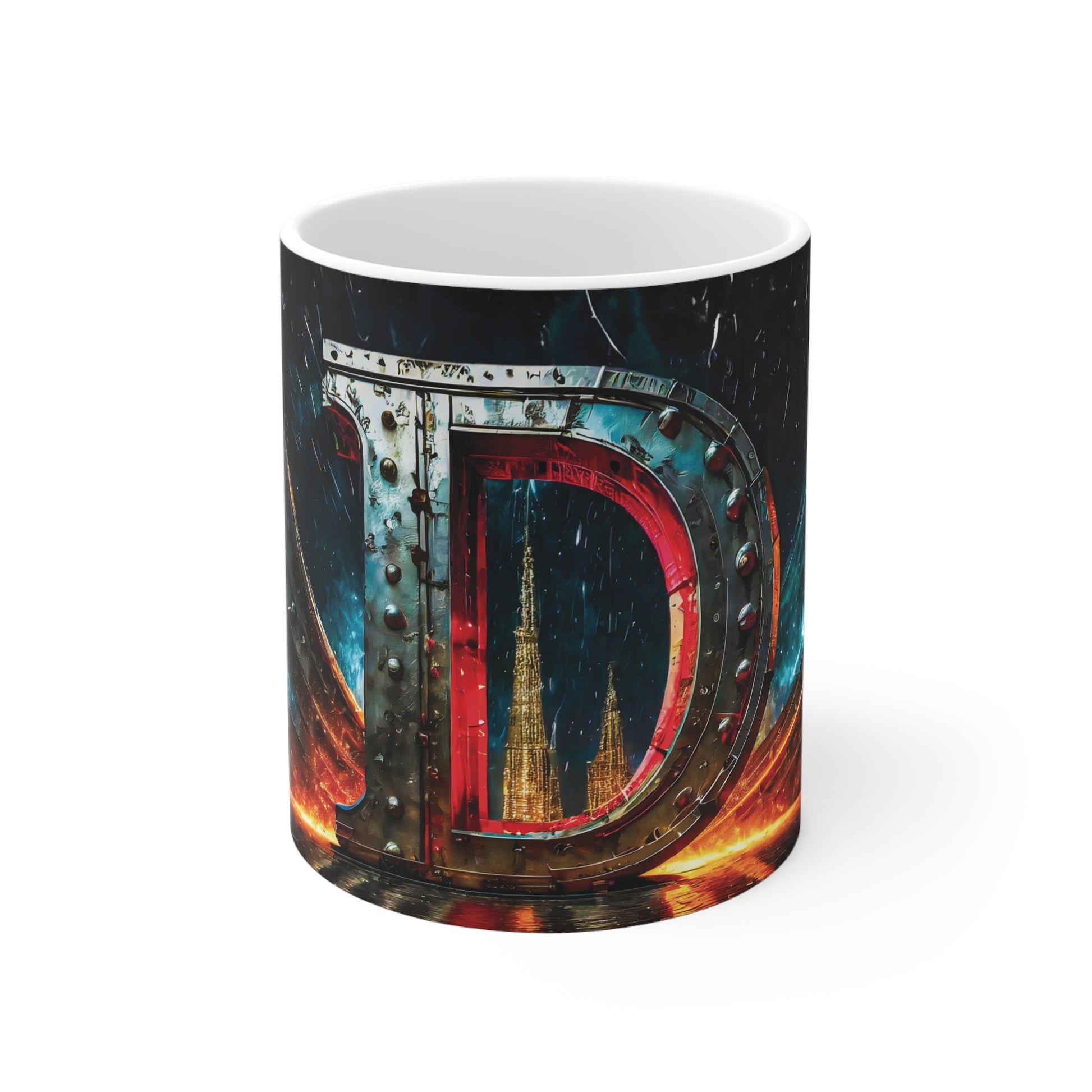 Cyberpunk Style Ceramic Mug with Printed Letter D-1