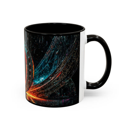Mug with a colorful cyberpunk design on a white background