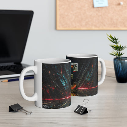 Cyberpunk Style Ceramic Mug with Printed Letter E-5