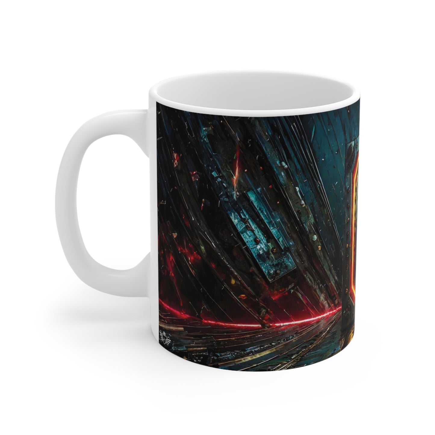 Cyberpunk Style Ceramic Mug with Printed Letter E-2