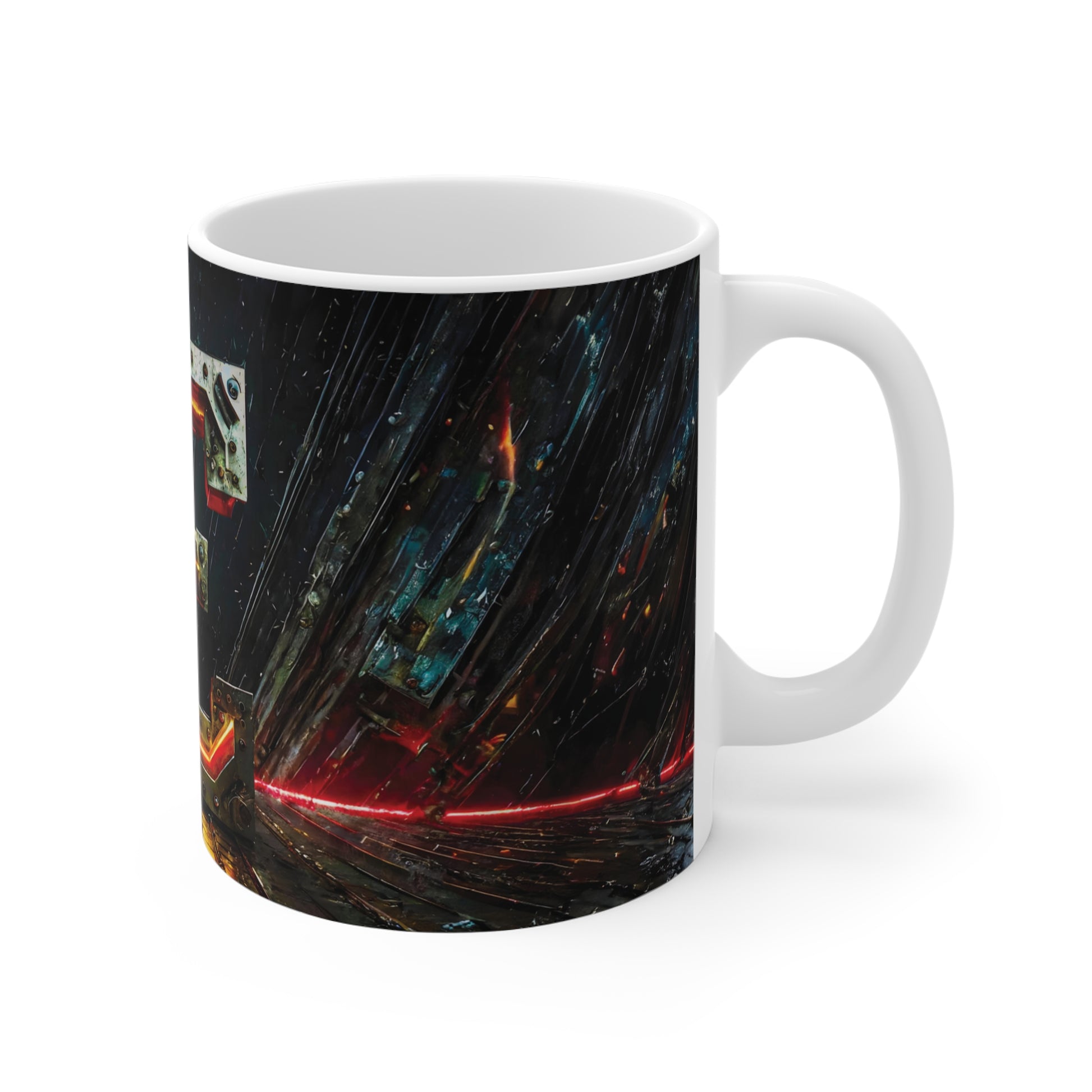 Cyberpunk Style Ceramic Mug with Printed Letter E-3