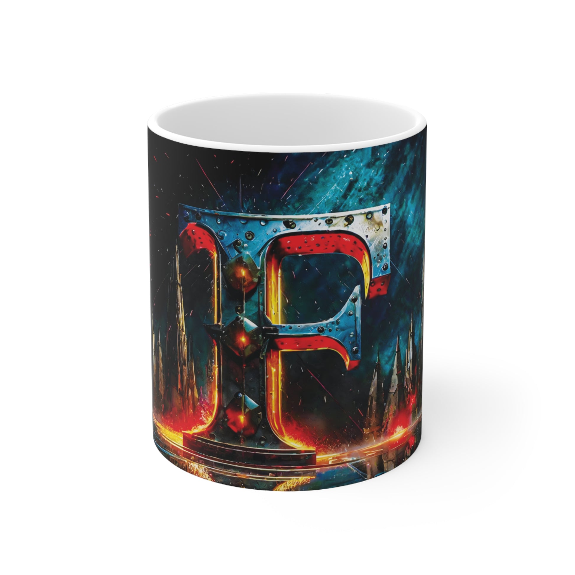 Cyberpunk Style Ceramic Mug with Printed Letter F-1