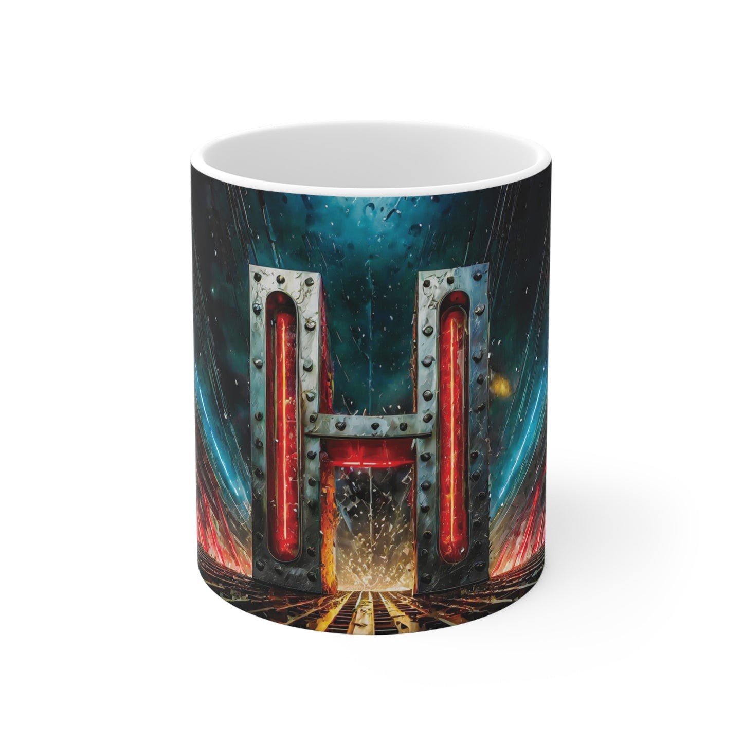 Cyberpunk Style Ceramic Mug with Printed Letter H-1