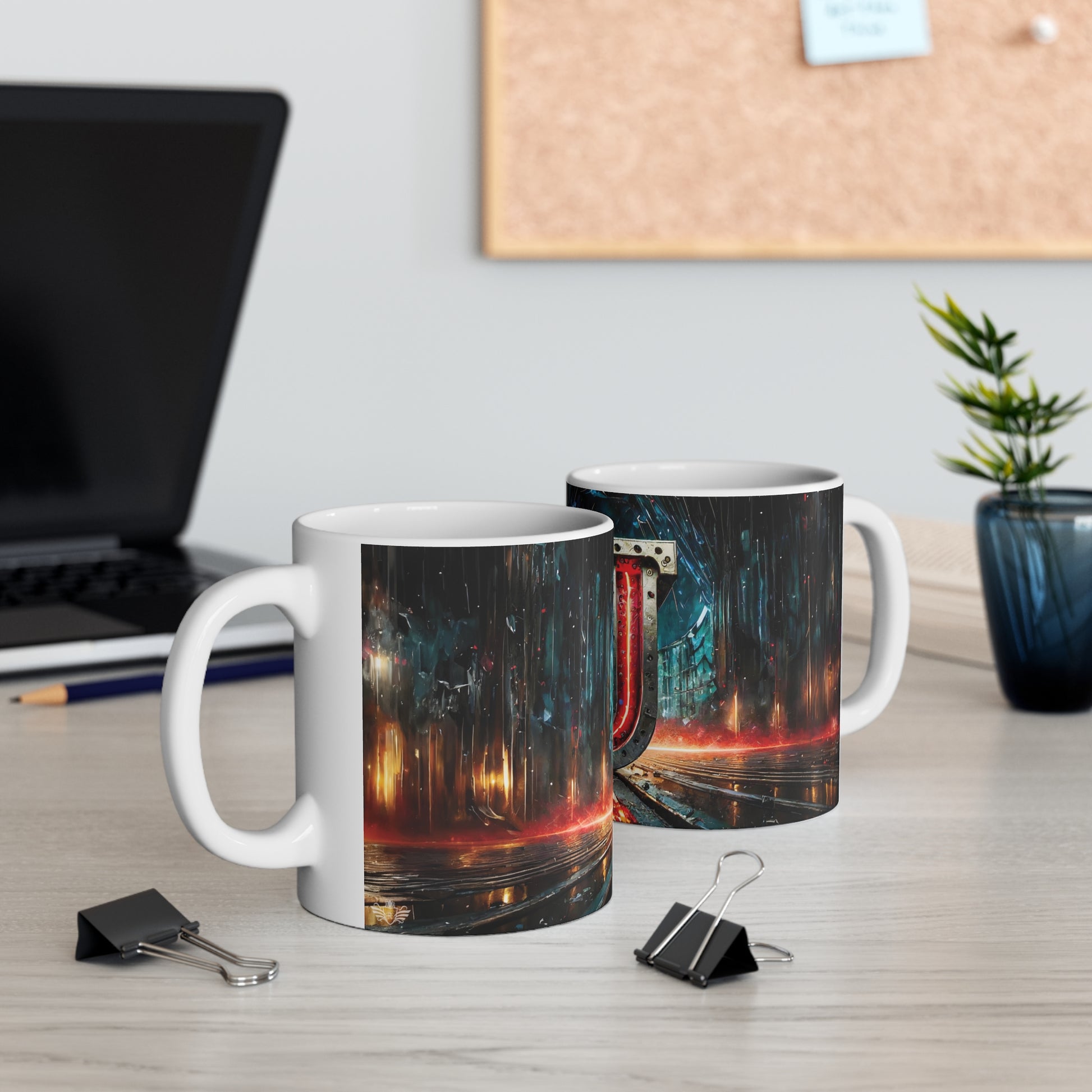 Cyberpunk Style Ceramic Mug with Letter J