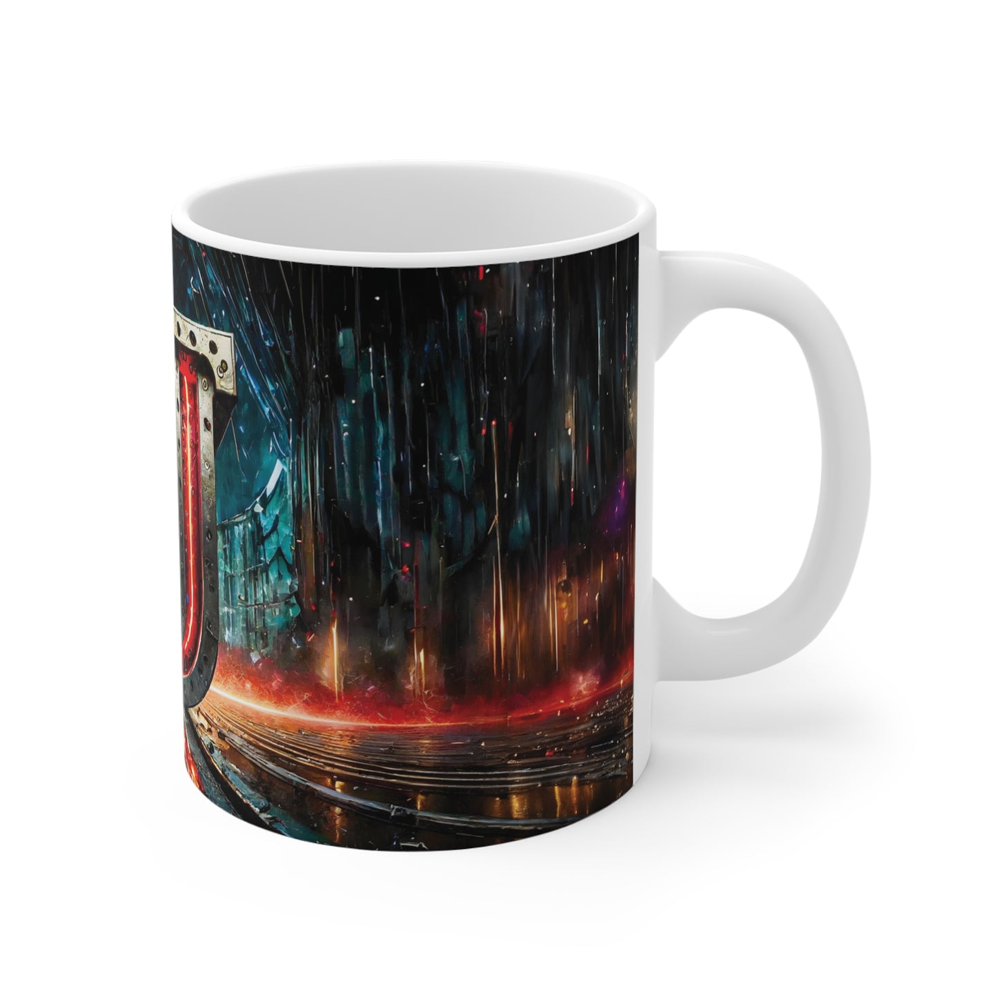 Cyberpunk Style Ceramic Mug with Printed Letter J-3