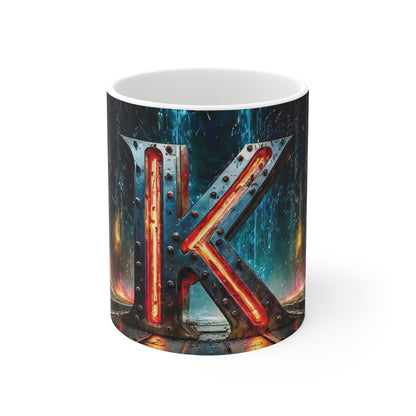 Cyberpunk Style Ceramic Mug with Printed Letter K-1