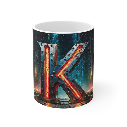 Cyberpunk Style Ceramic Mug with Printed Letter K-1