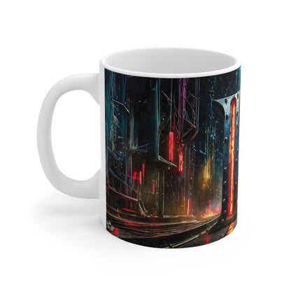 Cyberpunk Style Ceramic Mug with Printed Letter K-2