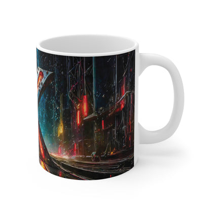 Cyberpunk Style Ceramic Mug with Printed Letter K-3