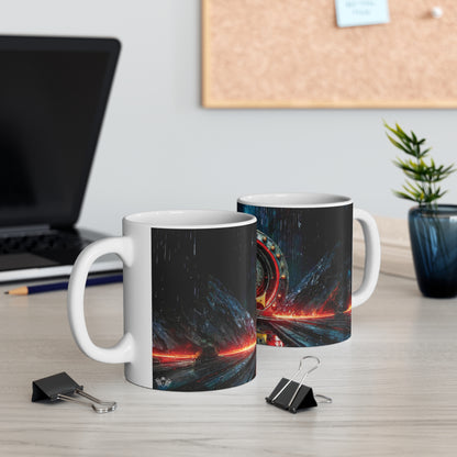 Cyberpunk Style Ceramic Mug with Printed Letter L-5