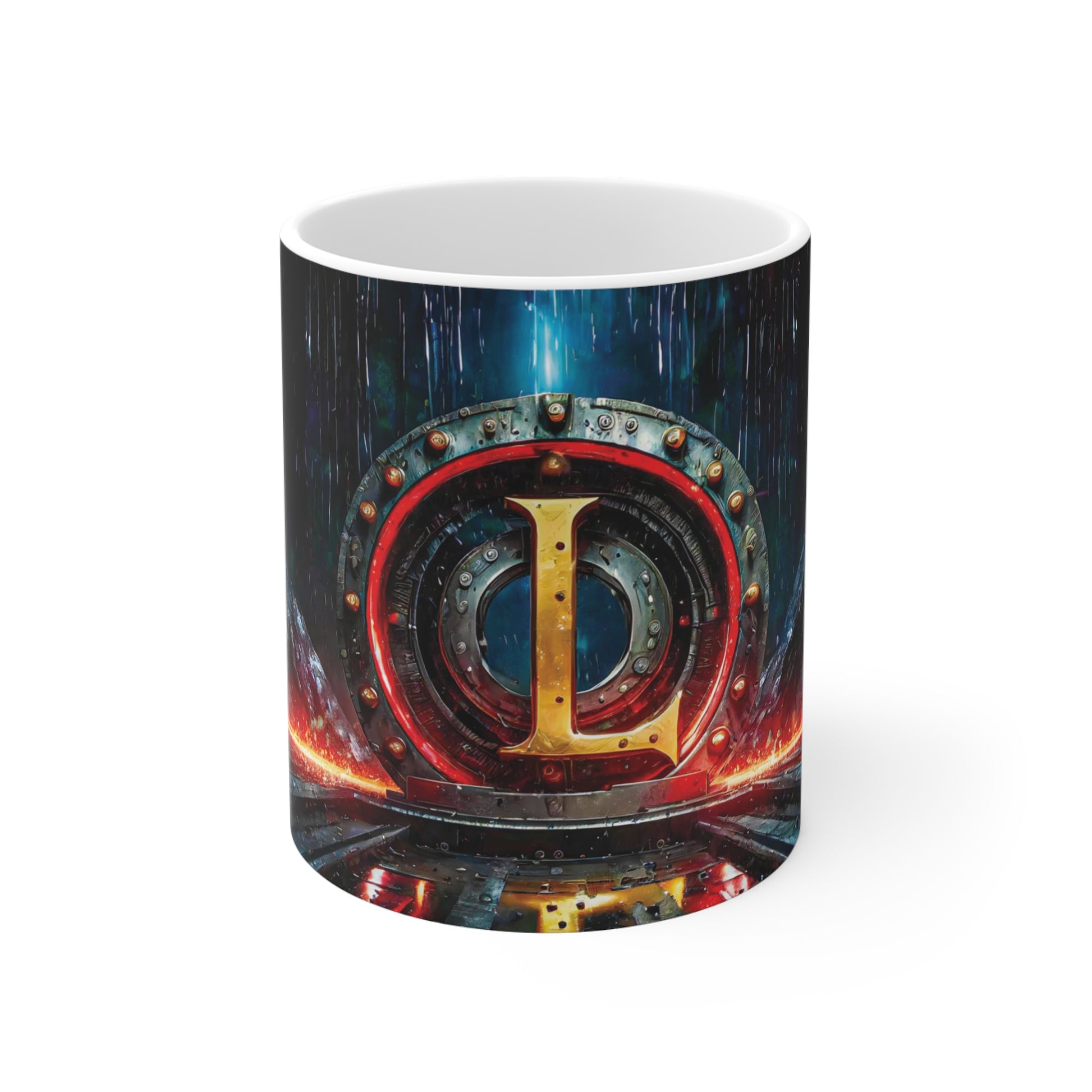 Cyberpunk Style Ceramic Mug with Printed Letter L-1