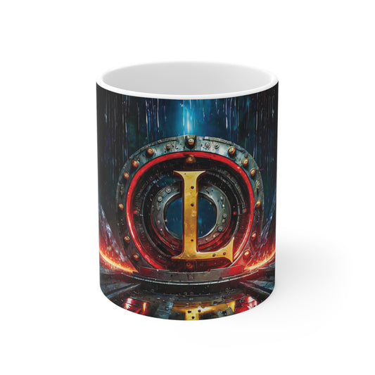 Cyberpunk Style Ceramic Mug with Printed Letter L-1