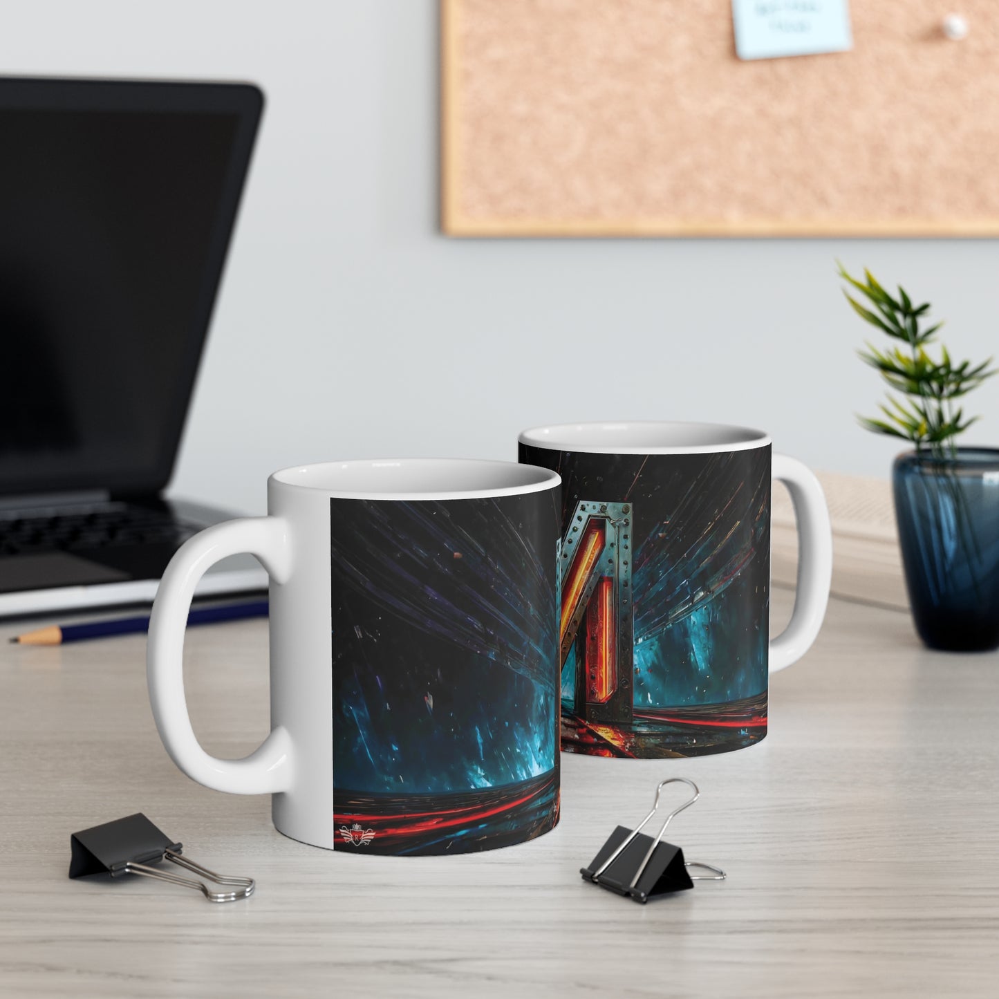 Cyberpunk Style Ceramic Mug with Printed Letter M-5