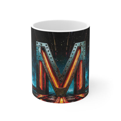 Cyberpunk Style Ceramic Mug with Printed Letter M-1