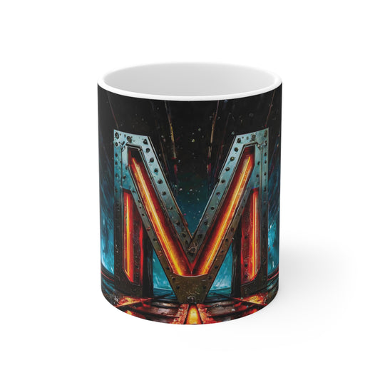 Cyberpunk Style Ceramic Mug with Printed Letter M-1