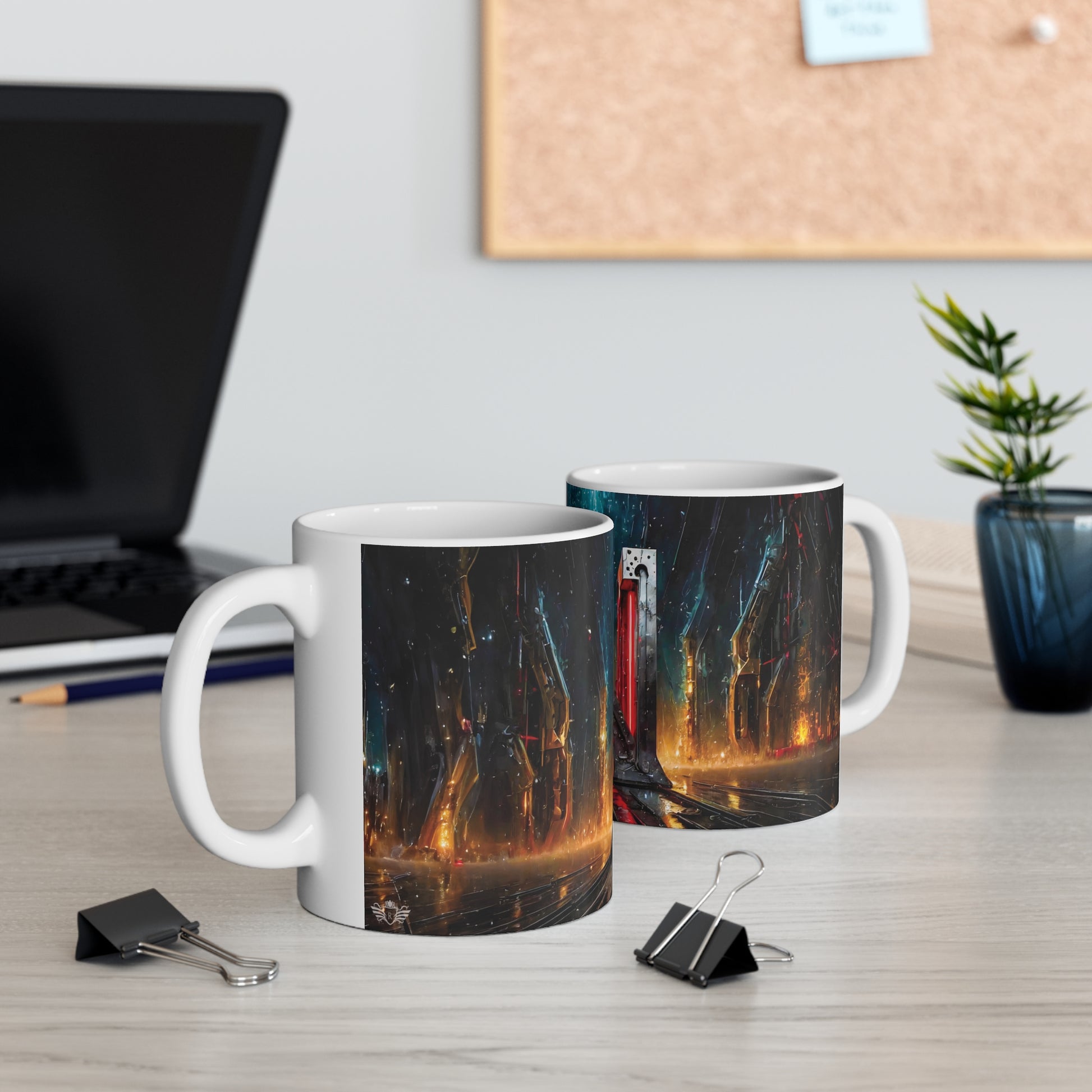 Cyberpunk Style Ceramic Mug with Printed Letter N-5