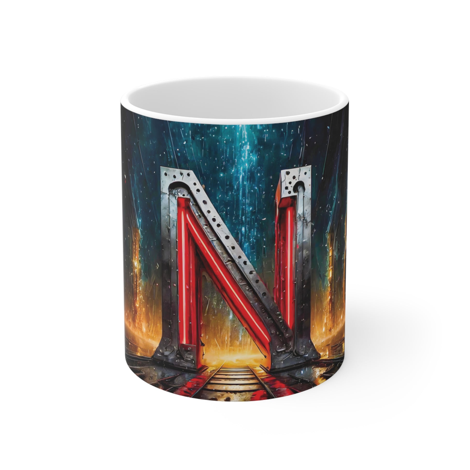 Cyberpunk Style Ceramic Mug with Printed Letter N-1