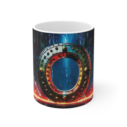 Cyberpunk Style Ceramic Mug with Printed Letter O-1