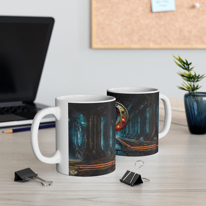 Cyberpunk Style Ceramic Mug with Printed Letter P-5