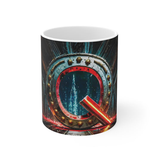 Cyberpunk Style Ceramic Mug with Printed Letter Q-1