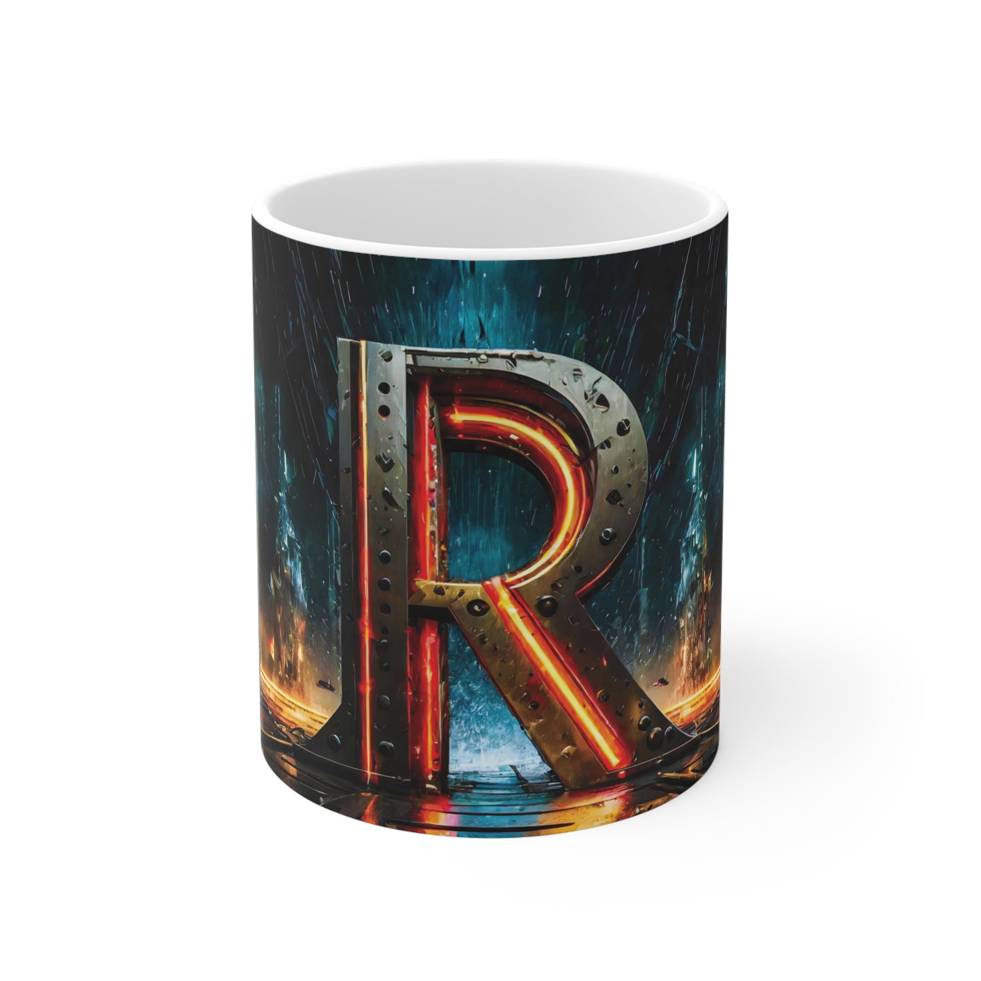 Cyberpunk Style Ceramic Mug with Printed Letter R-1