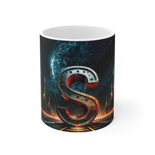 Cyberpunk Style Ceramic Mug with Printed Letter S-1