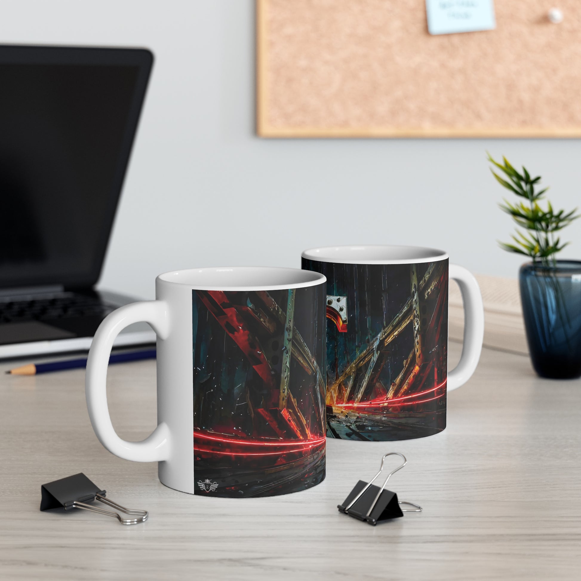 Cyberpunk Style Ceramic Mug with Printed Letter T-5