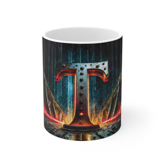 Cyberpunk Style Ceramic Mug with Printed Letter T-1