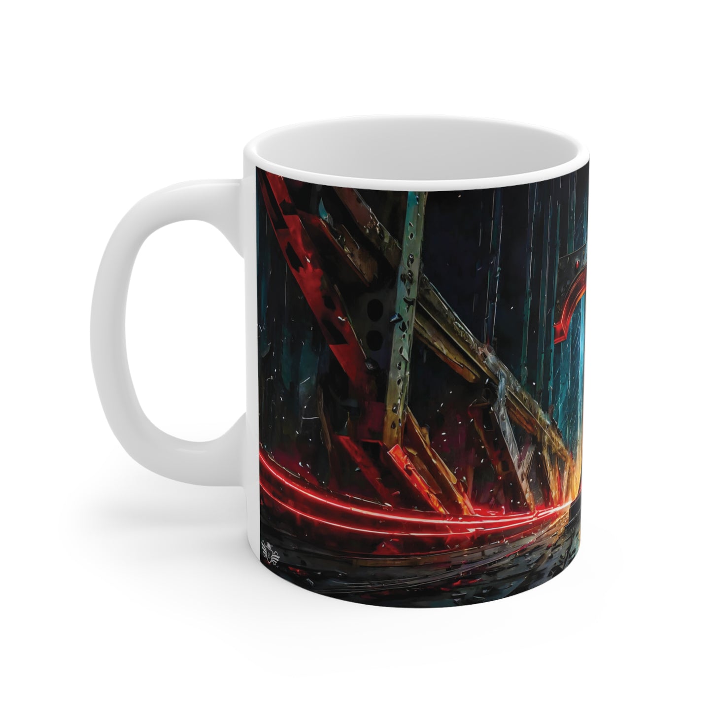 Cyberpunk Style Ceramic Mug with Printed Letter T-2