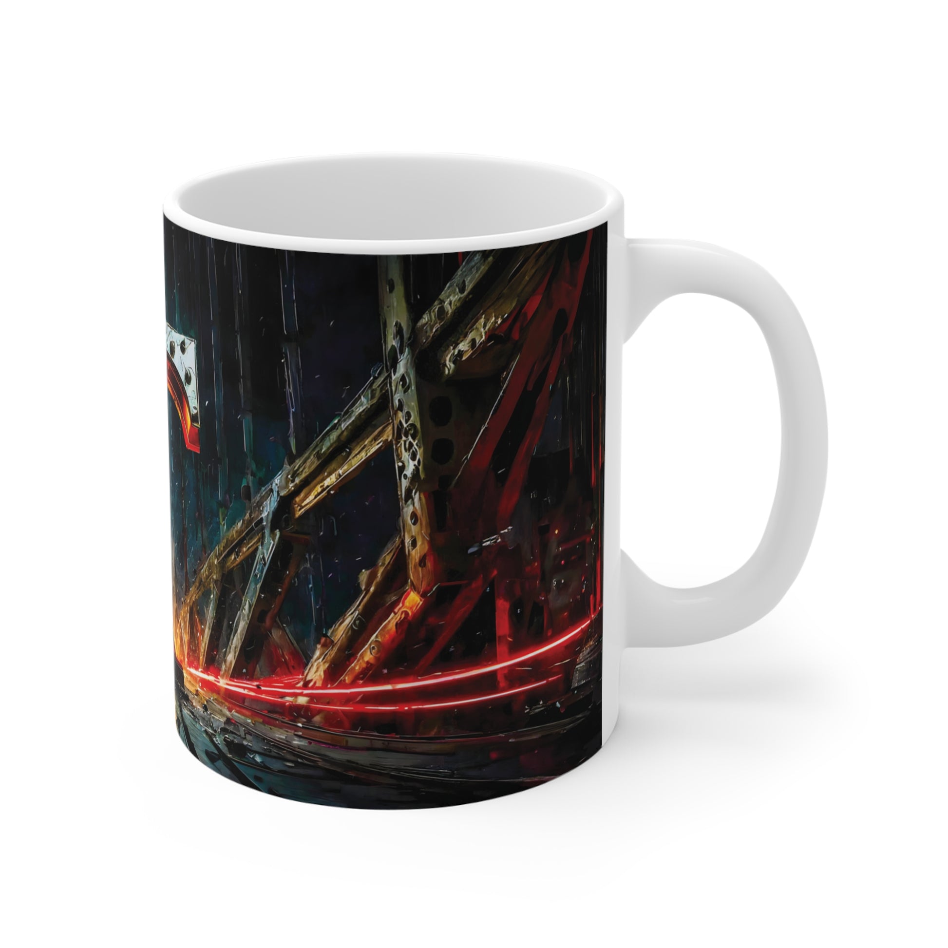 Cyberpunk Style Ceramic Mug with Printed Letter T-3