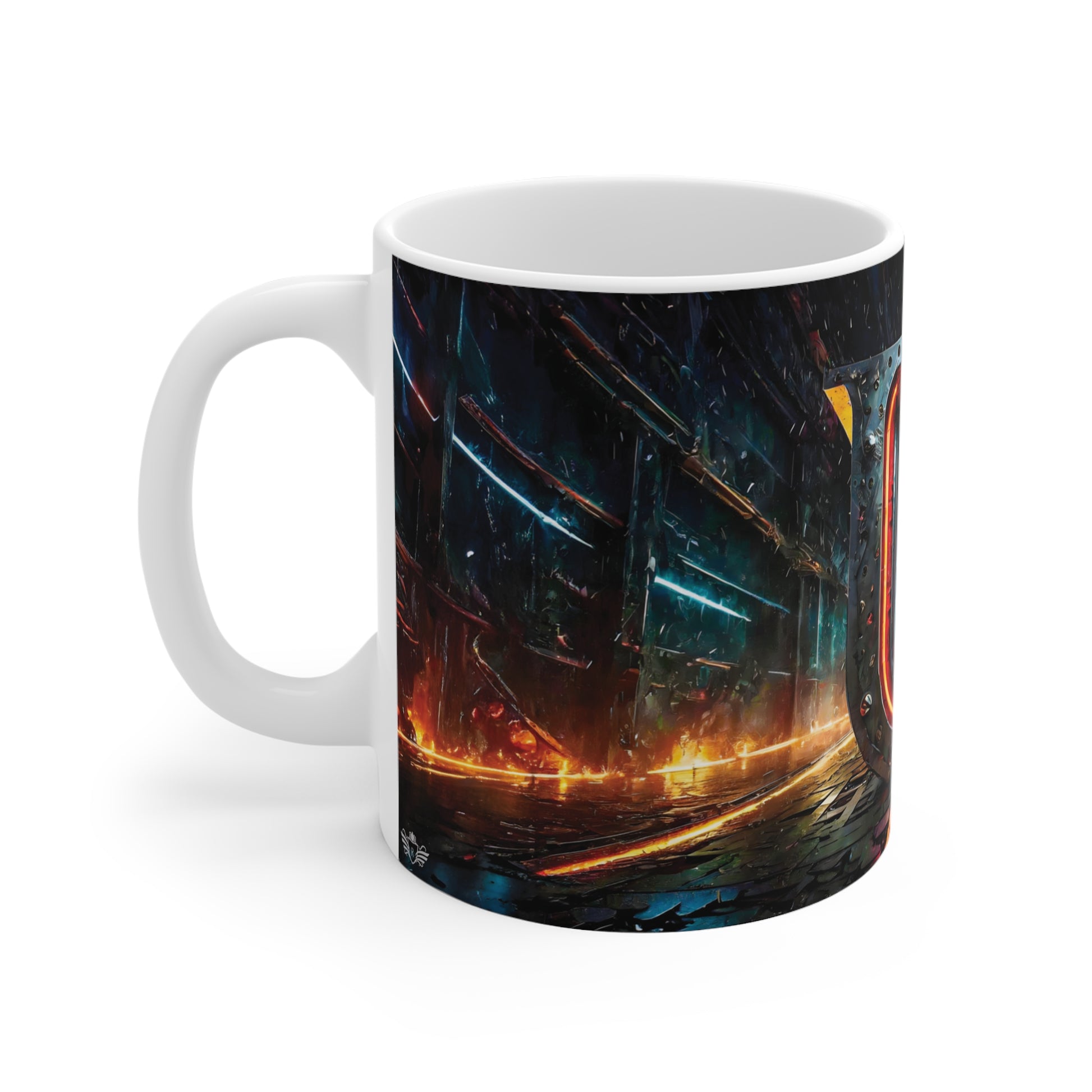 Cyberpunk Style Ceramic Mug with Printed Letter U-2