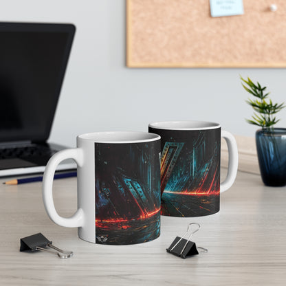 Cyberpunk Style Ceramic Mug with Printed Letter V-5