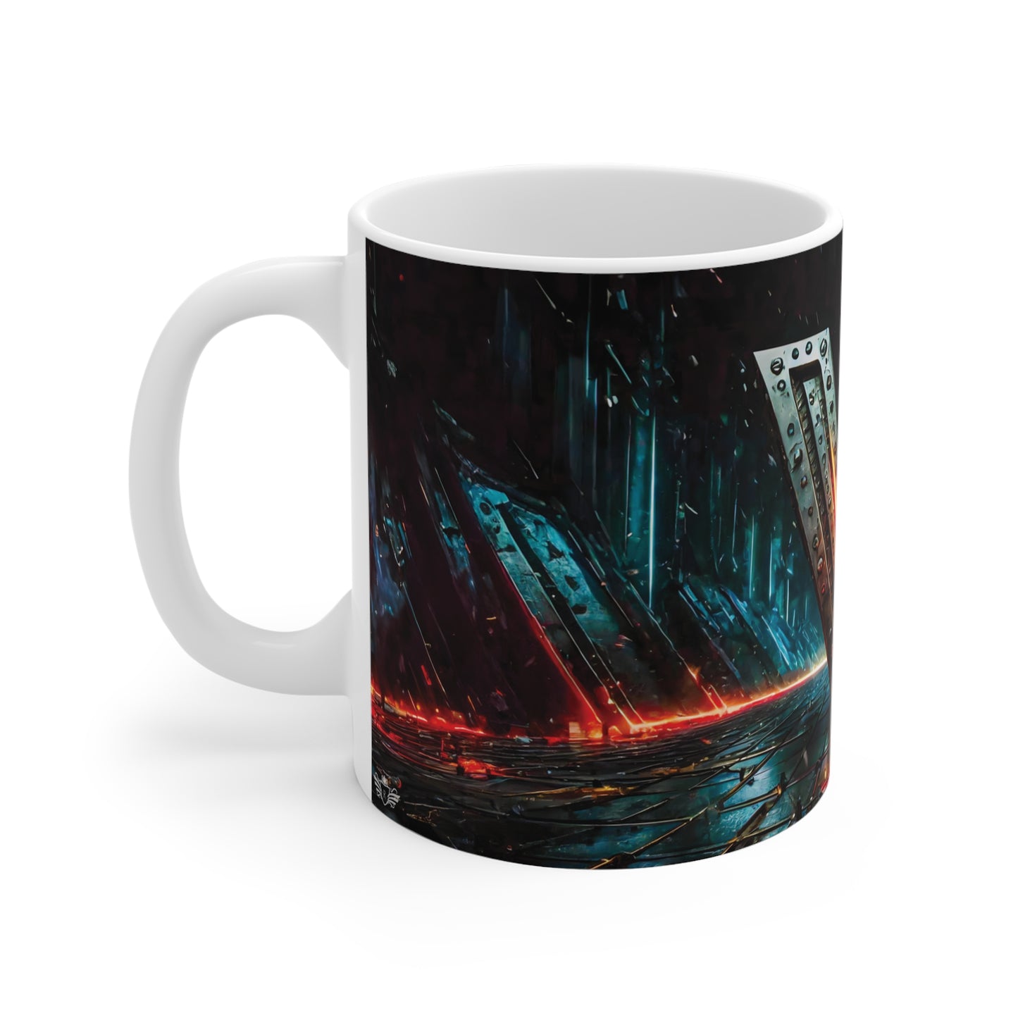 Cyberpunk Style Ceramic Mug with Printed Letter V-2