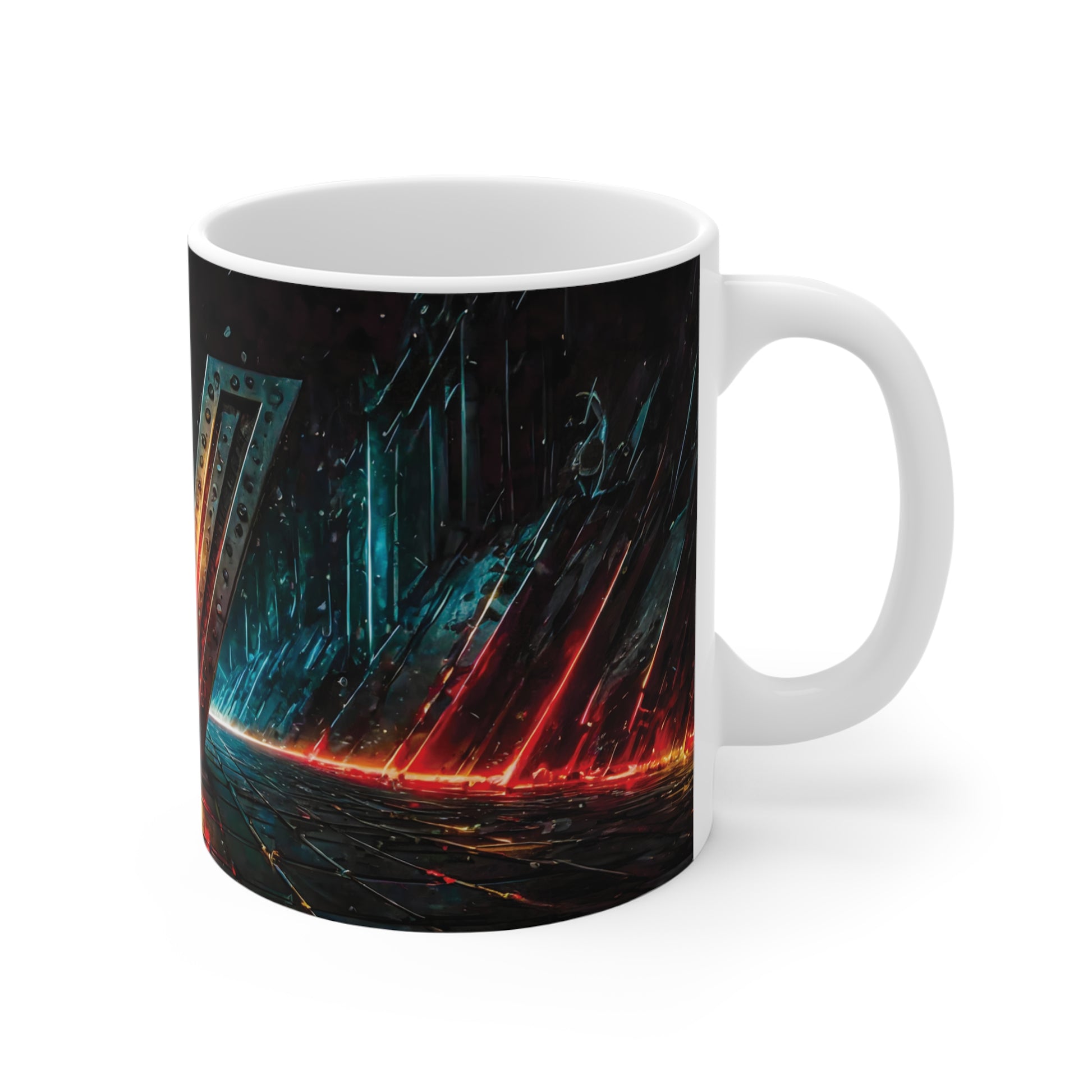 Cyberpunk Style Ceramic Mug with Printed Letter V-3