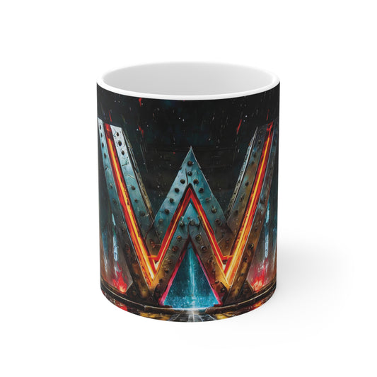 Cyberpunk Style Ceramic Mug with Printed Letter W-1