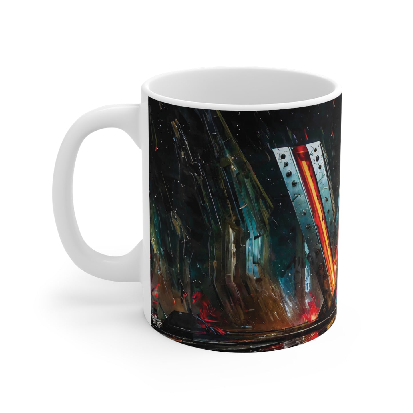 Cyberpunk Style Ceramic Mug with Printed Letter W-2