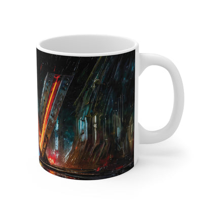 Cyberpunk Style Ceramic Mug with Printed Letter W-3