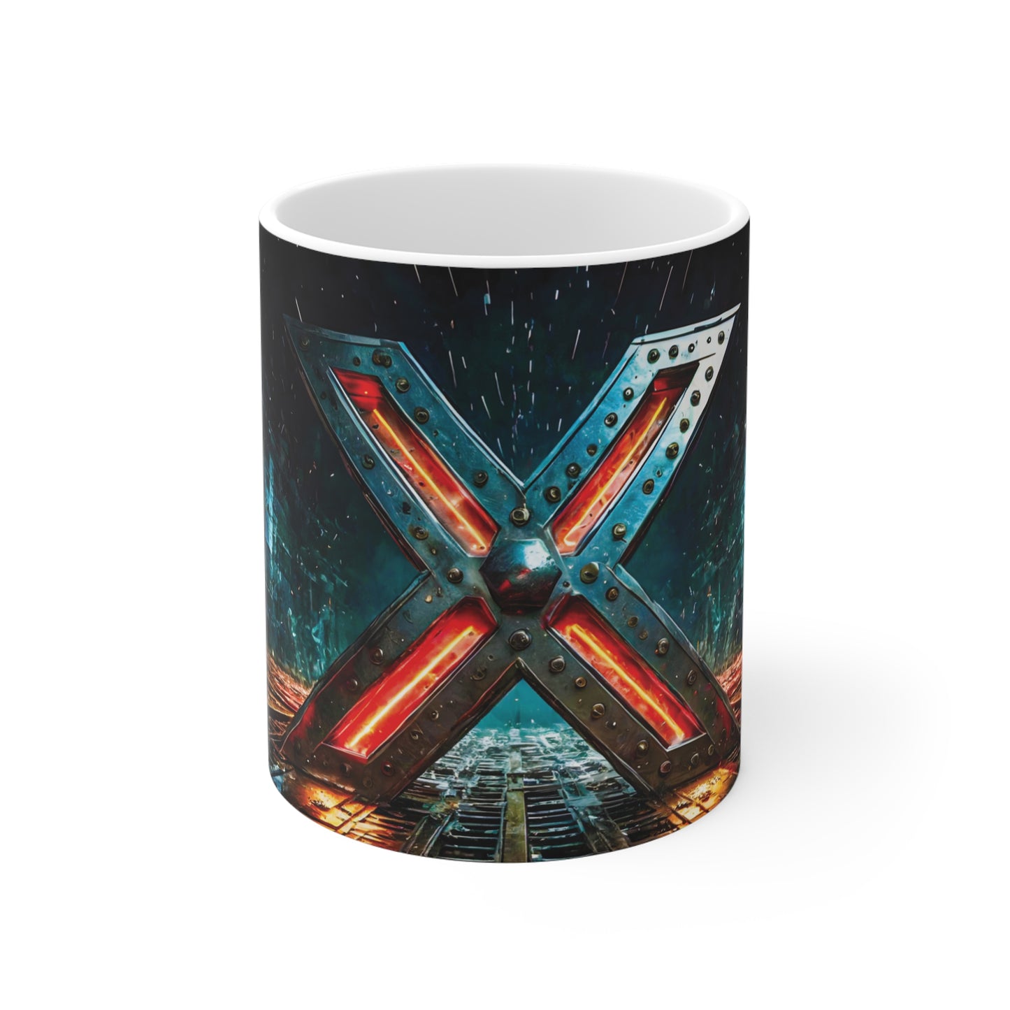 Cyberpunk Style Ceramic Mug with Printed Letter X-1