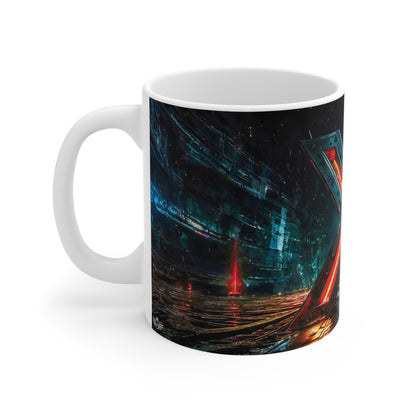 Cyberpunk Style Ceramic Mug with Printed Letter X-2